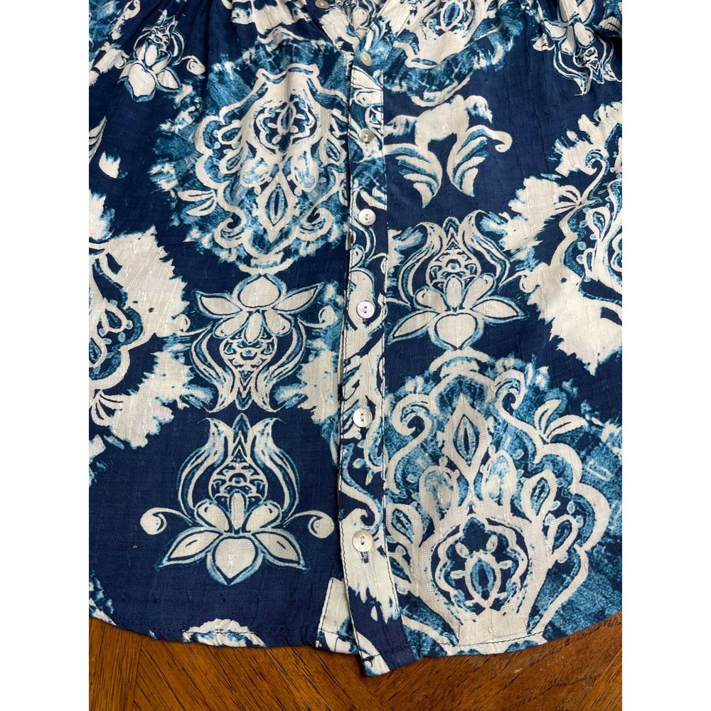 Haute Hippie Blouse Blue White Damask Paisley Button Front Boho Top S - Picture 6 of 11